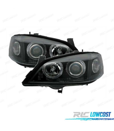 FARI PER OPEL ASTRA G 97-04 ANGEL EYES FONDO NERO H7-H7