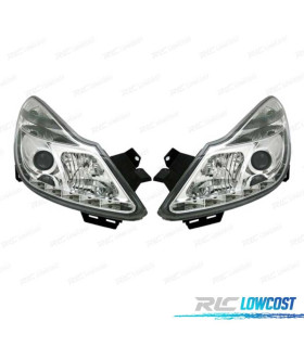 FARI PER OPEL CORSA D 06-10 LUCE DIURNA A LED FONDO CROMATO