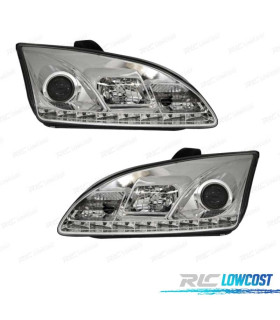FARI FORD FOCUS 04-08 LUCE DIURNA REALE FONDO CROMATO