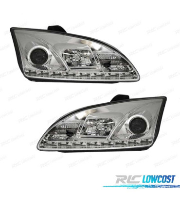 FARI FORD FOCUS 04-08 LUCE DIURNA REALE FONDO CROMATO