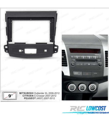 Telaio grigio scuro radio 2-DIN da 9" per Citroen C-Crosser Mitsubishi Outlander XL Peugeot 4007.
