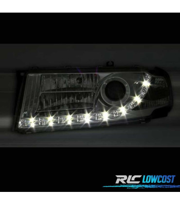 FARI PER SKODA OCTAVIA 01-04 LUCE DIURNA A LED FONDO CROMATO