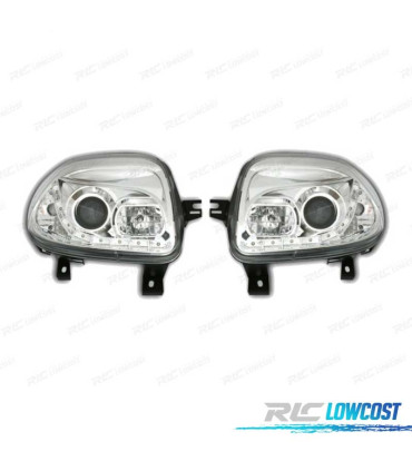 FARI PER RENAULT CLIO 98-01 LUCE DIURNA A LED FONDO CROMATO