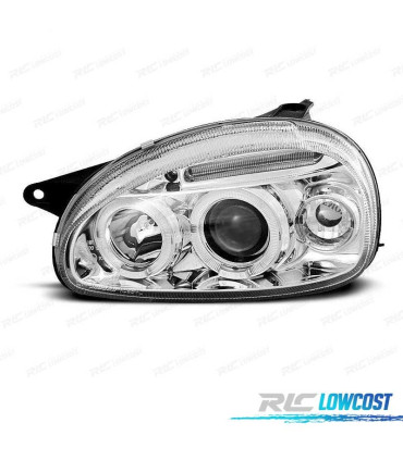FARI PER OPEL CORSA B 93-00 ANGEL EYES CROMATI CON MASCHERA.
