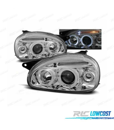 FARI PER OPEL CORSA B 93-00 ANGEL EYES CROMATI CON MASCHERA.