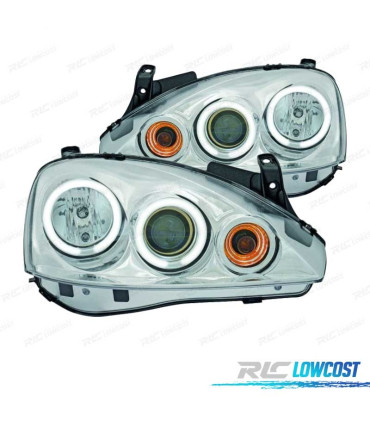 FARI OPEL CORSA C 00-06 OCCHI ANGELI CCFL FONDO CROMATO