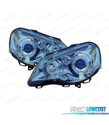 FARI PER VOLKSWAGEN VW POLO 9N3 05-09 ANGEL EYES FONDO CROMATO