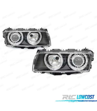 FARI BMW SERIE 7 E38 98-01 ANGEL EYES HALOGENI SFONDO NERO