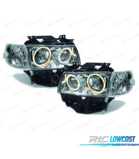 FARI PER VOLKSWAGEN VW T4 CARAVELLE MULTIVAN 97-03 ANGEL EYES FONDO CROMATO
