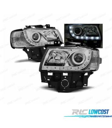 FARI VOLKSWAGEN VW T4 CARAVELLE MULTIVAN 97-03 LUCE DIURNA FONDO CROMATO