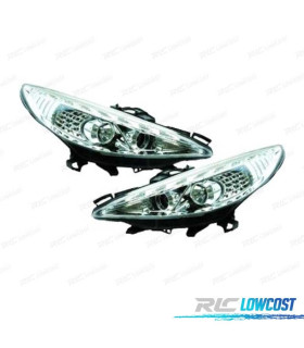 FARI PEUGEOT 207 06-12 LUCE DIURNA A LED FONDO CROMATO