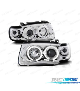 FARI PER VOLKSWAGEN VW POLO 6N 94-99 ANGEL EYES FONDO CROMATO MAN.