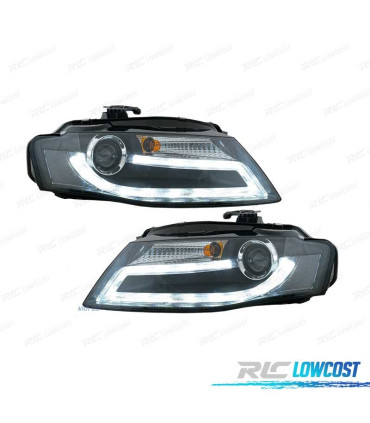 FARI AUDI A4 B8 07-11 LUCE DIURNA LED DRL SFONDO NERO