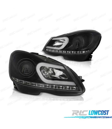 FARI MERCEDES W204 11-14 LUCE DIURNA A LED A TUBO + LED FONDO NERO