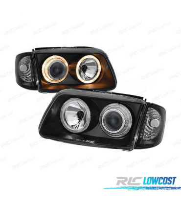 FARI PER VOLKSWAGEN VW POLO 6N 94-99 ANGEL EYES FONDO NERO ELETTRICI.