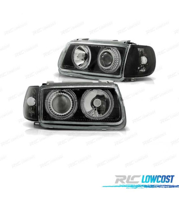 FARI PER VOLKSWAGEN VW POLO 6N 94-99 ANGEL EYES FONDO NERO ELETTRICI.