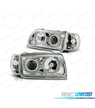 FARI PER VOLKSWAGEN VW POLO 6N 94-99 ANGEL EYES CROMATI ELETTRICI.