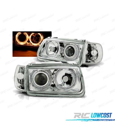 FARI PER VOLKSWAGEN VW POLO 6N 94-99 ANGEL EYES CROMATI ELETTRICI.