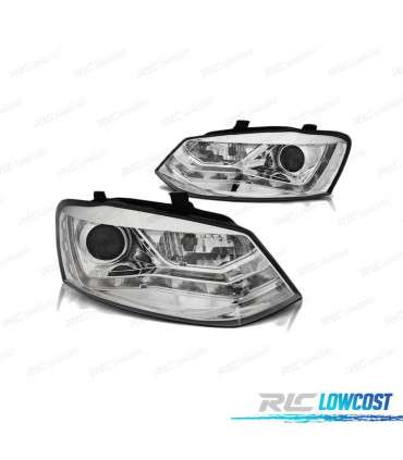 FARI PER VOLKSWAGEN VW POLO 6R 09-14 LUCI DIURNE CROMATE