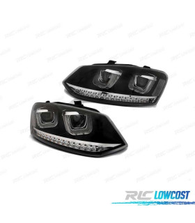 FARI LUCE DIURNA PER VOLKSWAGEN VW POLO 6R 09-14 TIPO U LED INDICATORI DINAMICI NERI