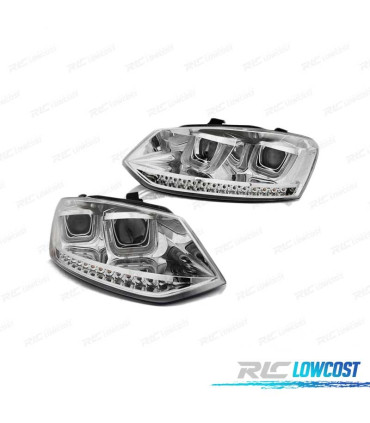 FARI DIURNI VOLKSWAGEN POLO 6R 09-14 A LED A FORMA DI U CROMATI