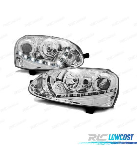 FARI XENON VOLKSWAGEN VW GOLF 5 03-08 LUCE DIURNA LED CROMATO