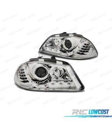 FARI PER SEAT IBIZA 6L 02-08 DAYLIGHT CROMATI CON FRECCIA A LED