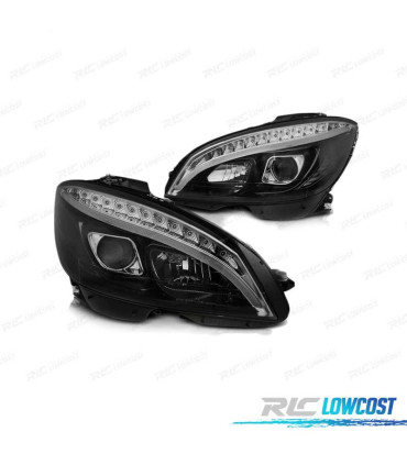 FARI PER MERCEDES W204 07-10 A TUBO LUMINOSO LED NERI