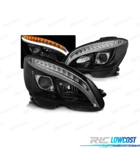FARI PER MERCEDES W204 07-10 A TUBO LUMINOSO LED NERI