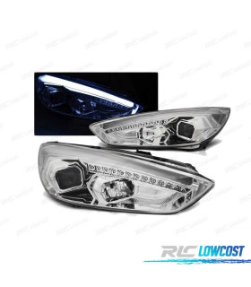 FARI TRU DRL PER FORD FOCUS MK3 15-18 CROMATI CON FRECCIA LED