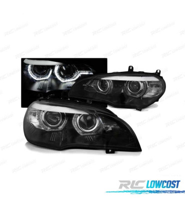 FARI XENON PER BMW X5 E70 07-10 ANGEL EYES 3D NERO