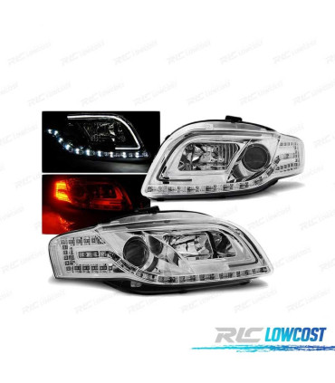 FARI TUBE-LIGHT PER AUDI A4 B7 04-08 CROMATI CON LUCI DI RETROMARCIA A LED