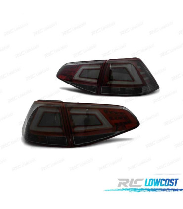 FANALI A LED PER VOLKSWAGEN VW GOLF 7 12-17 CON BARRE A LED ROSSO, COLORE FUMÈ.