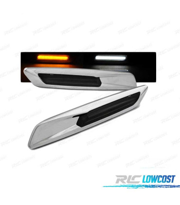 FRECCIE LATERALI A LED BMW E60 E61 E81 E82 E87 E88 E90 E91 E92 E93 04-11 LOOK F10 CROMATO FUMÉ