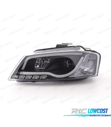FARI AUDI A3 8P 08-12 LUCE DIURNA A TUBO FONDO NERO