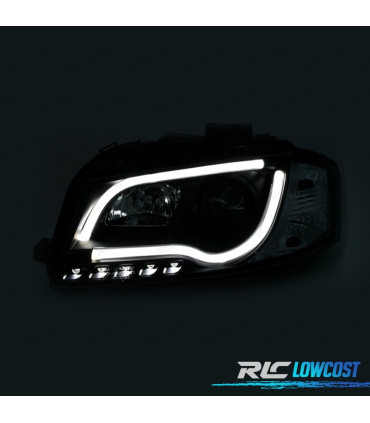 FARI AUDI A3 8P LUCE DIURNA A TUBO LED FONDO NERO
