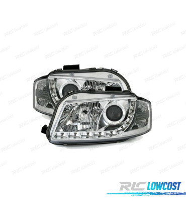 FARI AUDI A3 8P 03-08 LUCE DIURNA A LED FONDO CROMATO